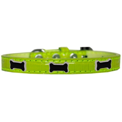 Black Bone Widget Croc Dog Collar Lime Green Size 10