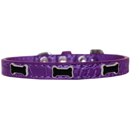 Black Bone Widget Croc Dog Collar Purple Size 10
