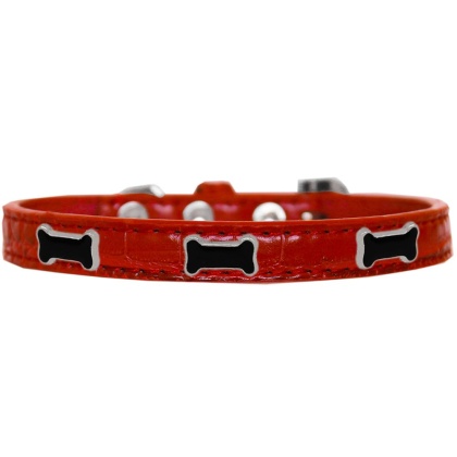 Black Bone Widget Croc Dog Collar Red Size 10