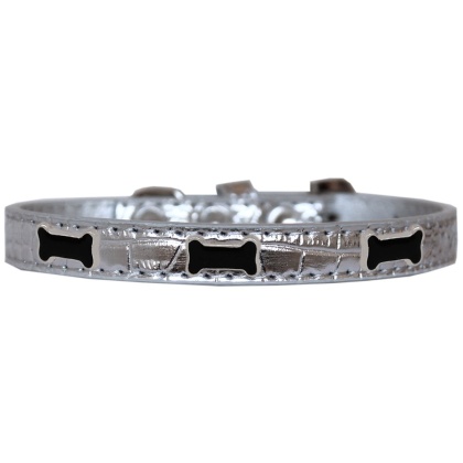 Black Bone Widget Croc Dog Collar Silver Size 10