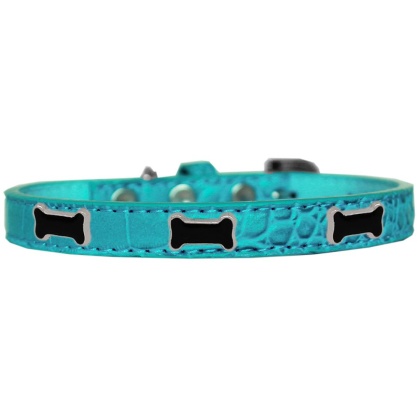 Black Bone Widget Croc Dog Collar Turquoise Size 10