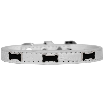 Black Bone Widget Croc Dog Collar White Size 10