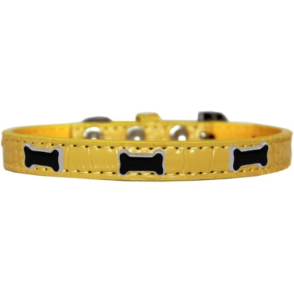Black Bone Widget Croc Dog Collar Yellow Size 10