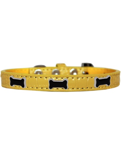 Black Bone Widget Croc Dog Collar Yellow Size 10