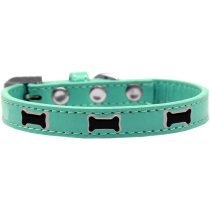 Black Bone Widget Dog Collar Aqua Size 10