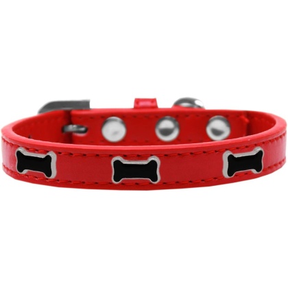 Black Bone Widget Dog Collar Red Size 10