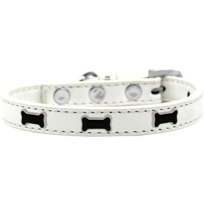 Black Bone Widget Dog Collar White Size 10