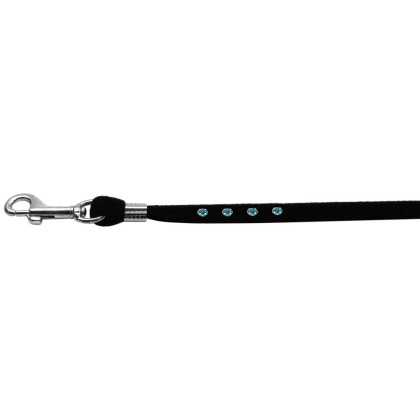 Black Velvet Leash Silver Hardware Aqua Stones