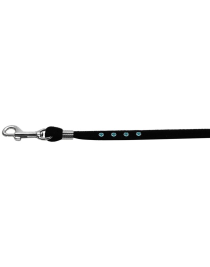 Black Velvet Leash Silver Hardware Aqua Stones