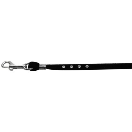 Black Velvet Leash Silver Hardware Clear Crystal Stones