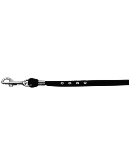 Black Velvet Leash Silver Hardware Clear Crystal Stones