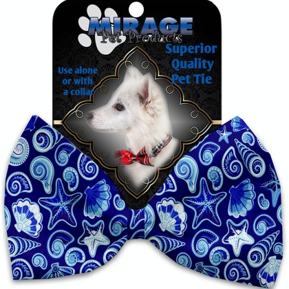 Blue Seashells Pet Bow Tie