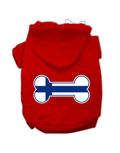 Bone Shaped Finland Flag Screen Print Pet Hoodies Red L