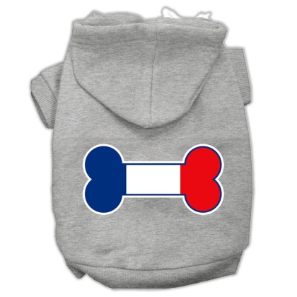 Bone Shaped France Flag Screen Print Pet Hoodies Grey L