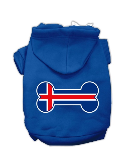 Bone Shaped Iceland Flag Screen Print Pet Hoodies Blue L