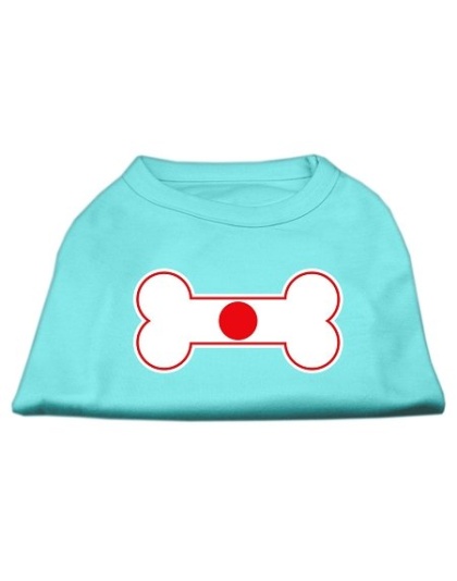 Bone Shaped Japan Flag Screen Print Shirts Aqua L