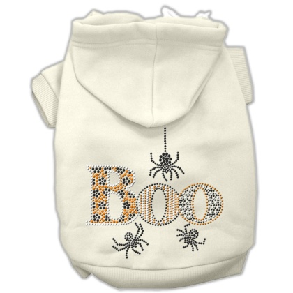 Boo Rhinestone Hoodies Cream L