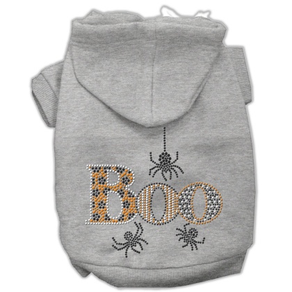 Boo Rhinestone Hoodies Grey L