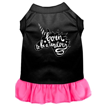 Born to be a Unicorn Screen Print Dog Dress Black with Bright Pink Lg