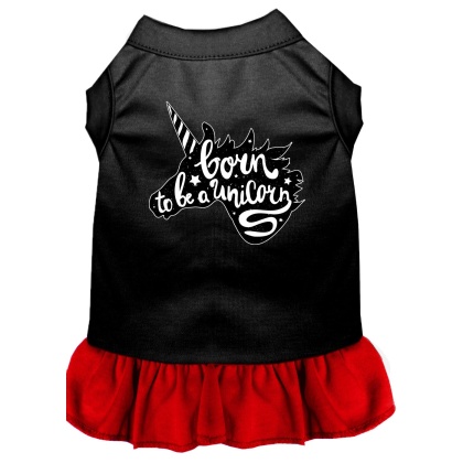 Born to be a Unicorn Screen Print Dog Dress Black with Red Lg