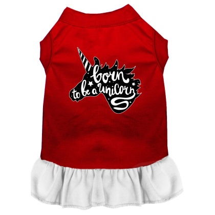 Born to be a Unicorn Screen Print Dog Dress Red with White Lg