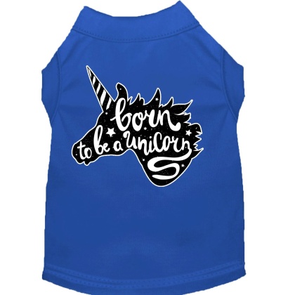 Born to be a Unicorn Screen Print Dog Shirt Blue Lg