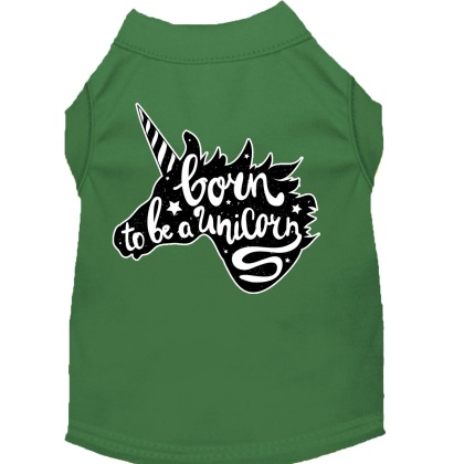 Born to be a Unicorn Screen Print Dog Shirt Green Lg