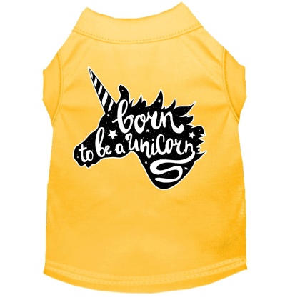 Born to be a Unicorn Screen Print Dog Shirt Yellow Lg