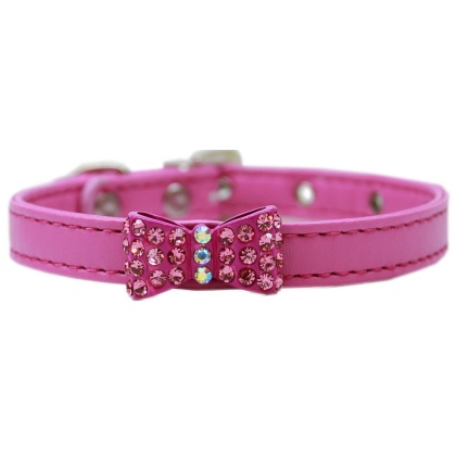 Bow-dacious Crystal Dog Collar Bright Pink Size 10