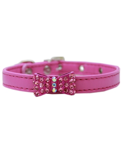 Bow-dacious Crystal Dog Collar Bright Pink Size 10