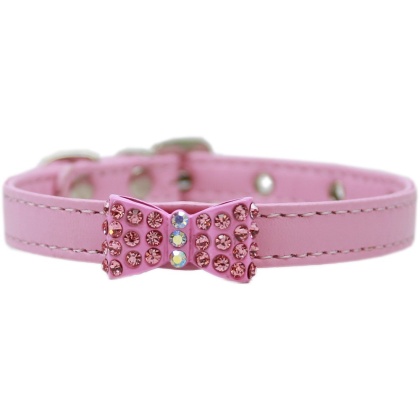 Bow-dacious Crystal Dog Collar Light Pink Size 10