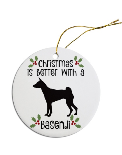 Breed Specific Round Christmas Ornament Basenji