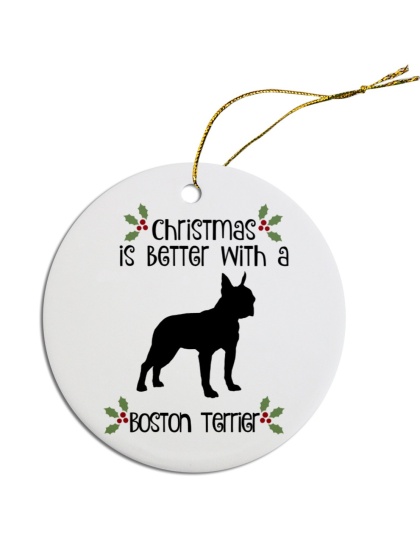 Breed Specific Round Christmas Ornament Boston Terrier