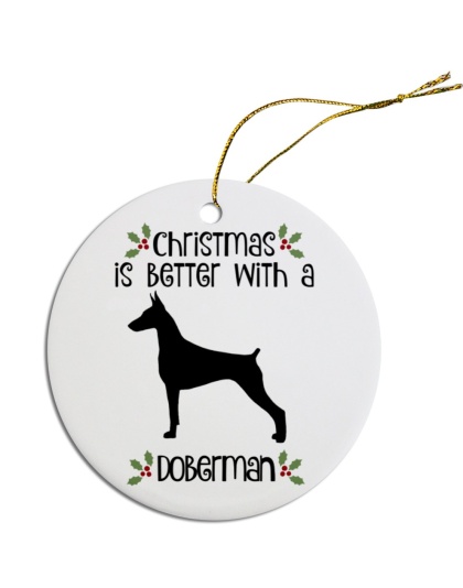 Breed Specific Round Christmas Ornament Doberman