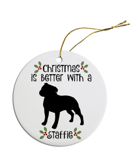 Breed Specific Round Christmas Ornament Staffie