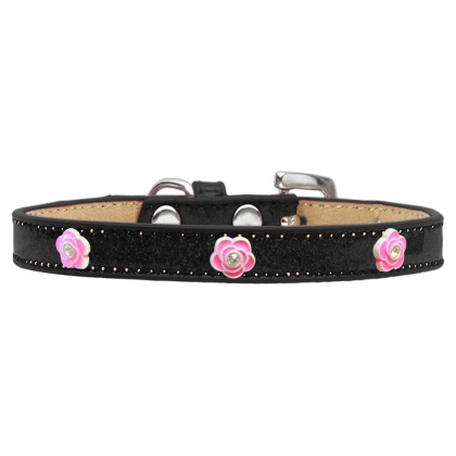 Bright Pink Rose Widget Dog Collar Black Ice Cream Size 10