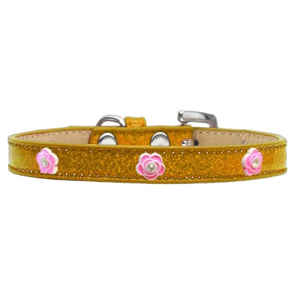 Bright Pink Rose Widget Dog Collar Gold Ice Cream Size 10