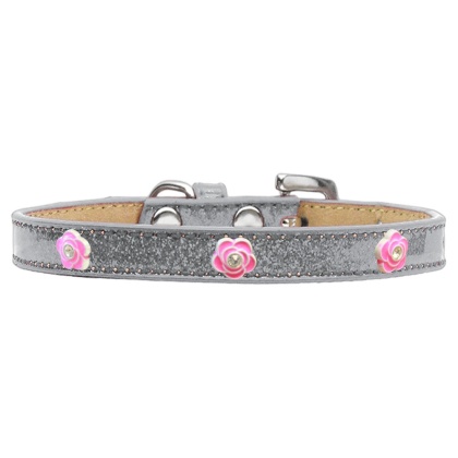 Bright Pink Rose Widget Dog Collar Silver Ice Cream Size 10