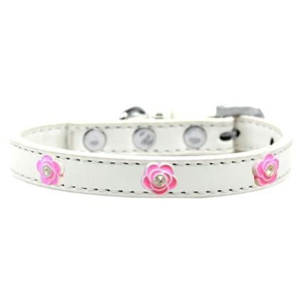 Bright Pink Rose Widget Dog Collar White Size 10