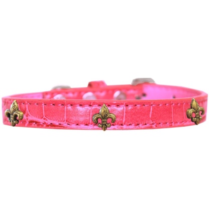 Bronze Fleur De Lis Widget Croc Dog Collar Bright Pink Size 10