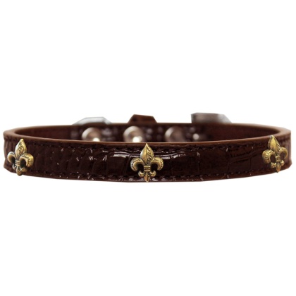Bronze Fleur De Lis Widget Croc Dog Collar Chocolate Size 10