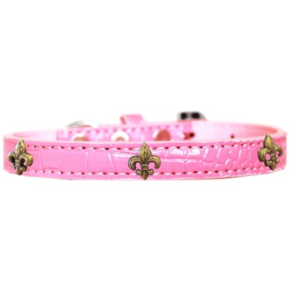 Bronze Fleur De Lis Widget Croc Dog Collar Light Pink Size 10