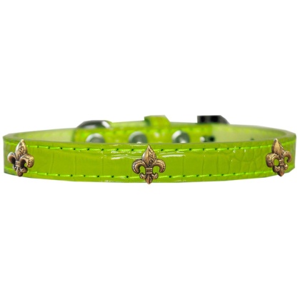 Bronze Fleur De Lis Widget Croc Dog Collar Lime Green Size 10