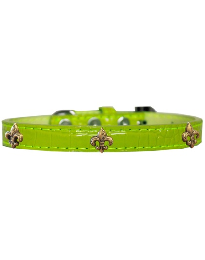 Bronze Fleur De Lis Widget Croc Dog Collar Lime Green Size 10