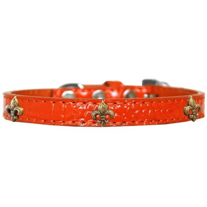 Bronze Fleur De Lis Widget Croc Dog Collar Orange Size 10