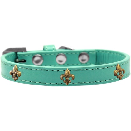 Bronze Fleur De Lis Widget Dog Collar Aqua Size 10