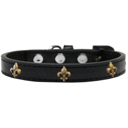 Bronze Fleur De Lis Widget Dog Collar Black Size 10