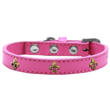 Bronze Fleur De Lis Widget Dog Collar Bright Pink Size 10