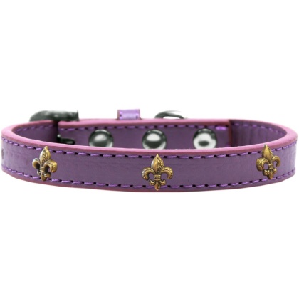 Bronze Fleur De Lis Widget Dog Collar Lavender Size 10