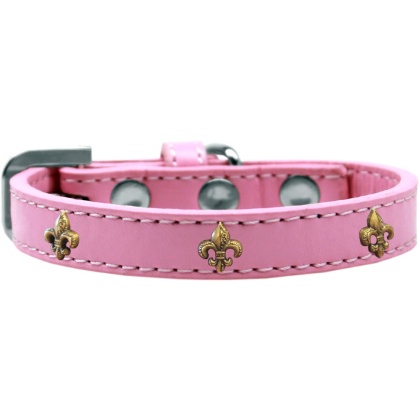 Bronze Fleur De Lis Widget Dog Collar Light Pink Size 10